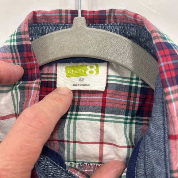 0401 Crazy 8 Kids Plaid Button Down Shirt – Red/Green | Long Sleeve | Size 5T - Picture 7 of 7